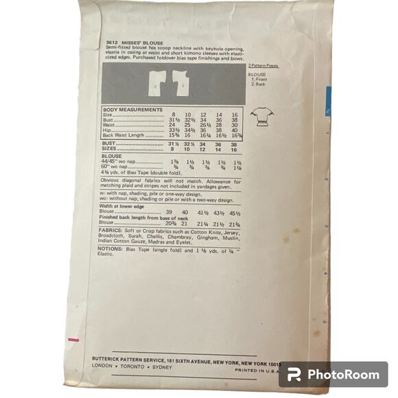 Butterick 3612 Pattern Top Miss 8 Vintage 70s Hippie Smocking Boho Semi Fitted - Picture 4 of 5